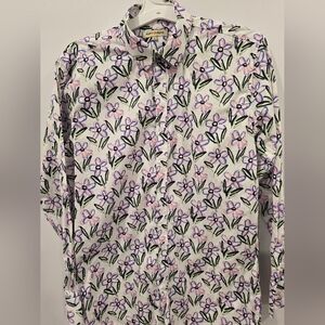 Floral Men's Casual Shirt - White and Purple